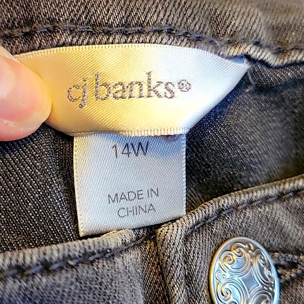 CJ Banks Gray Jeans with Black Embroidery - Picture 5 of 6